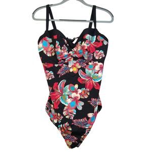 Cache Coeur Maternity Swimsuit One-Piece 38 E/F Vibrant Florals on Black